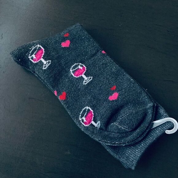 Wine is my Valentine Adult Valentines Fun Socks - Picture 3 of 3